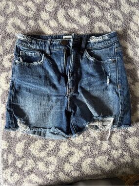 BKE Billie Women's Distressed Dark Blue Denim Shorts